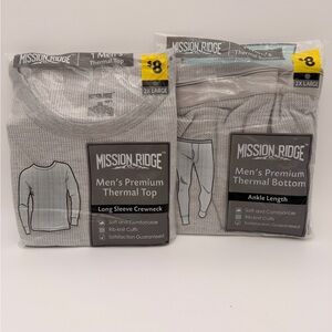 Mission Ridge Men's Premium Thermal Top and Bottom Set - Gray 2X Large
